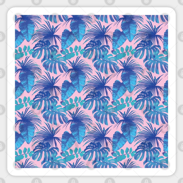 Pink and Blue Tropical Leaves Sticker by broadwaygurl18